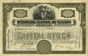 International Telephone and Telegraph Corporation - ITT - Stock Certificate